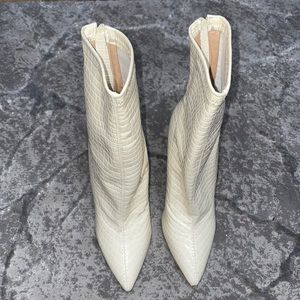 Nude faux crocodile booties